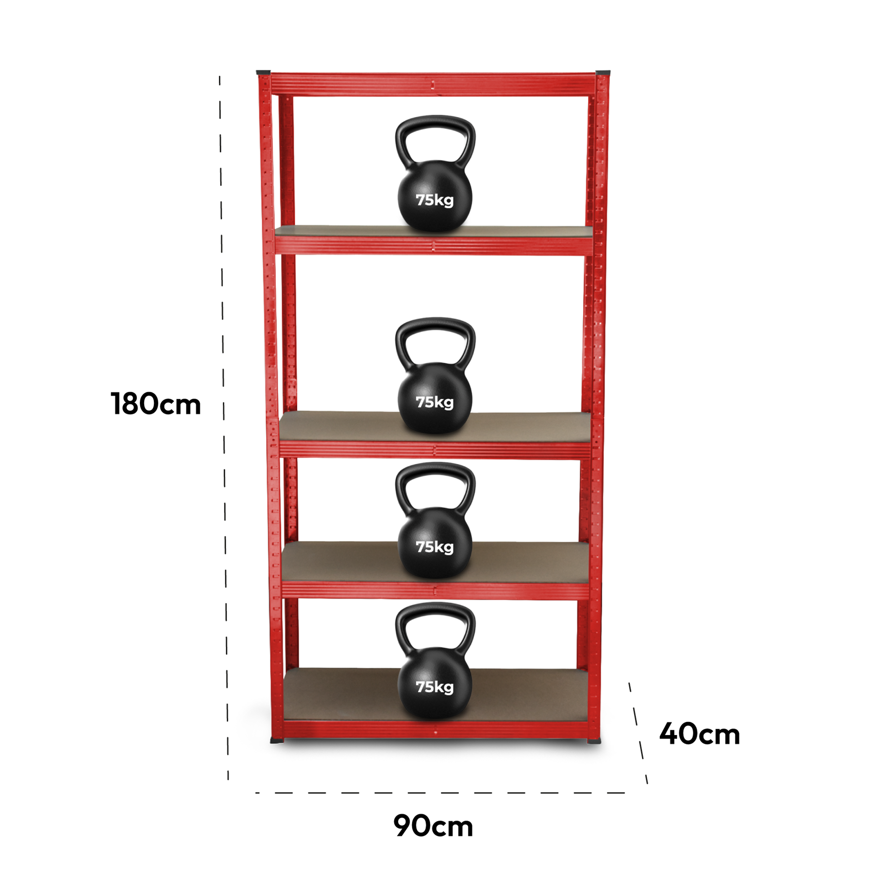KCT 5 Tier Red Metal Shelving Unit