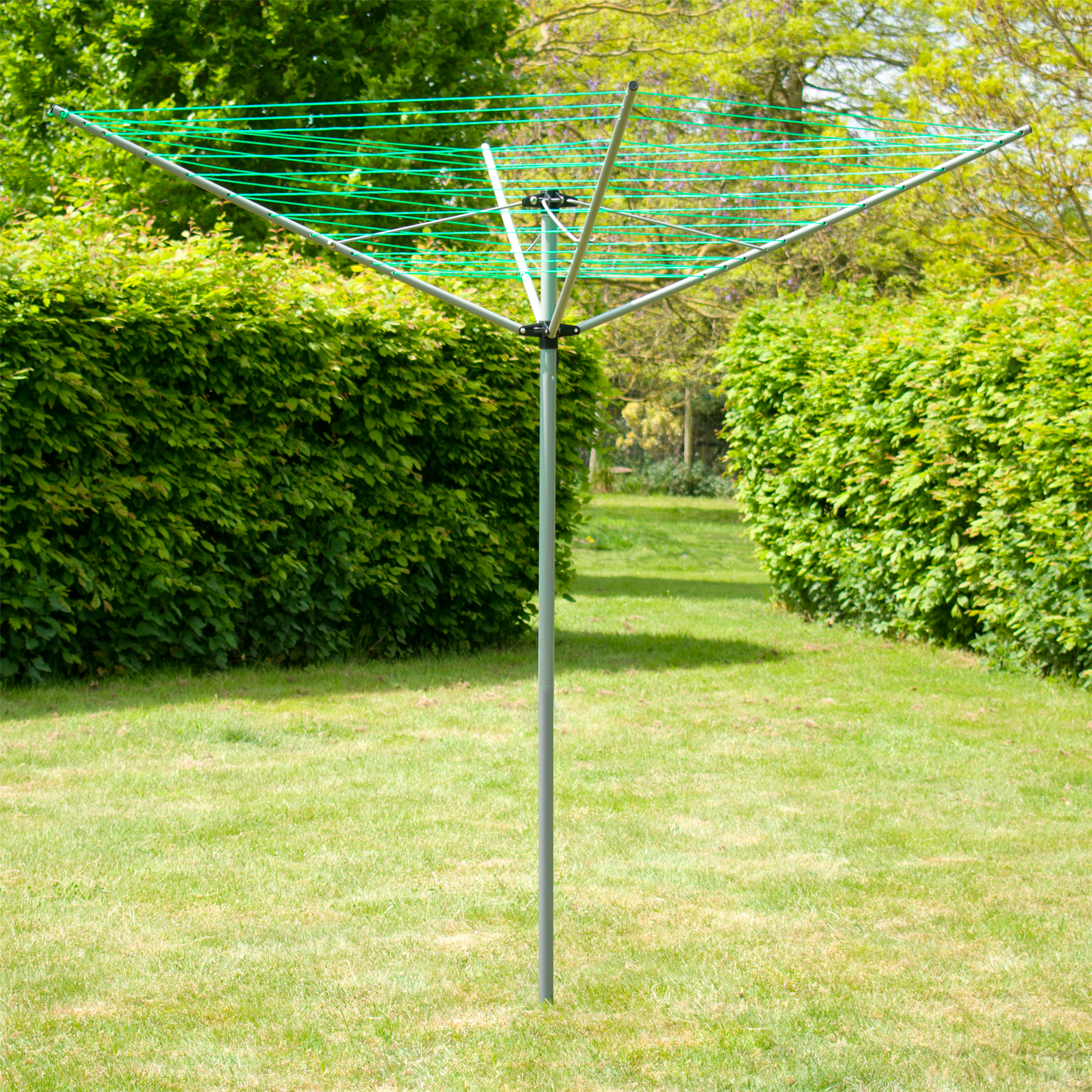 KCT 4 Arm Outdoor Rotary Washing Clothes Line - 40m Drying Area - With Ground Spike and Protective Cover