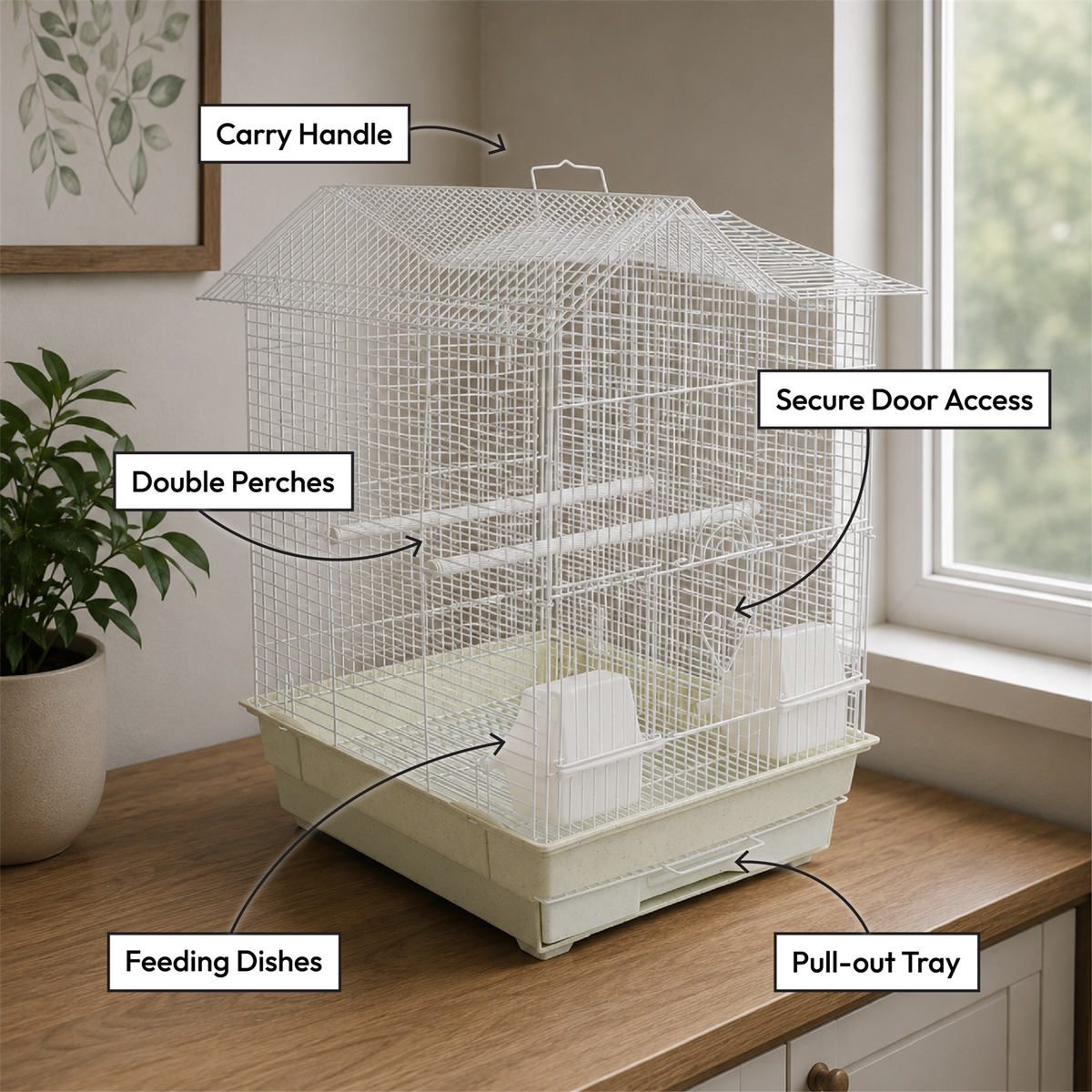 KCT Santiago Plus Exotic Portable Bird Small Cage  - White