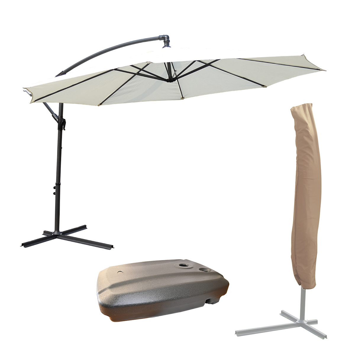KCT 3m Large Cantilever Garden Parasols with Base and Cover Kit