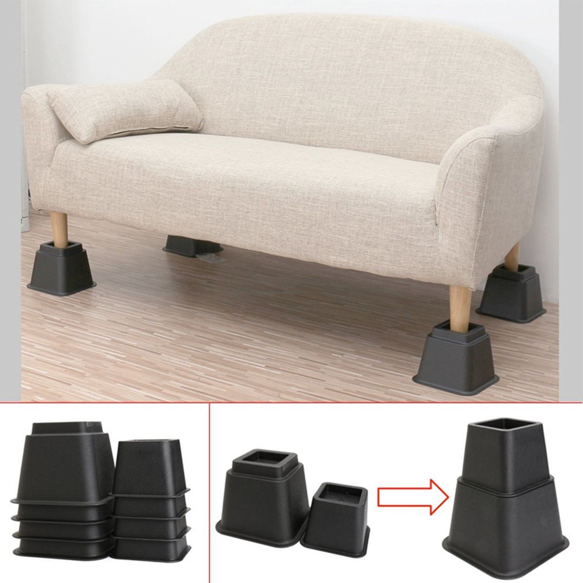 KCT 8 Piece Stackable Adjuster Bed Riser