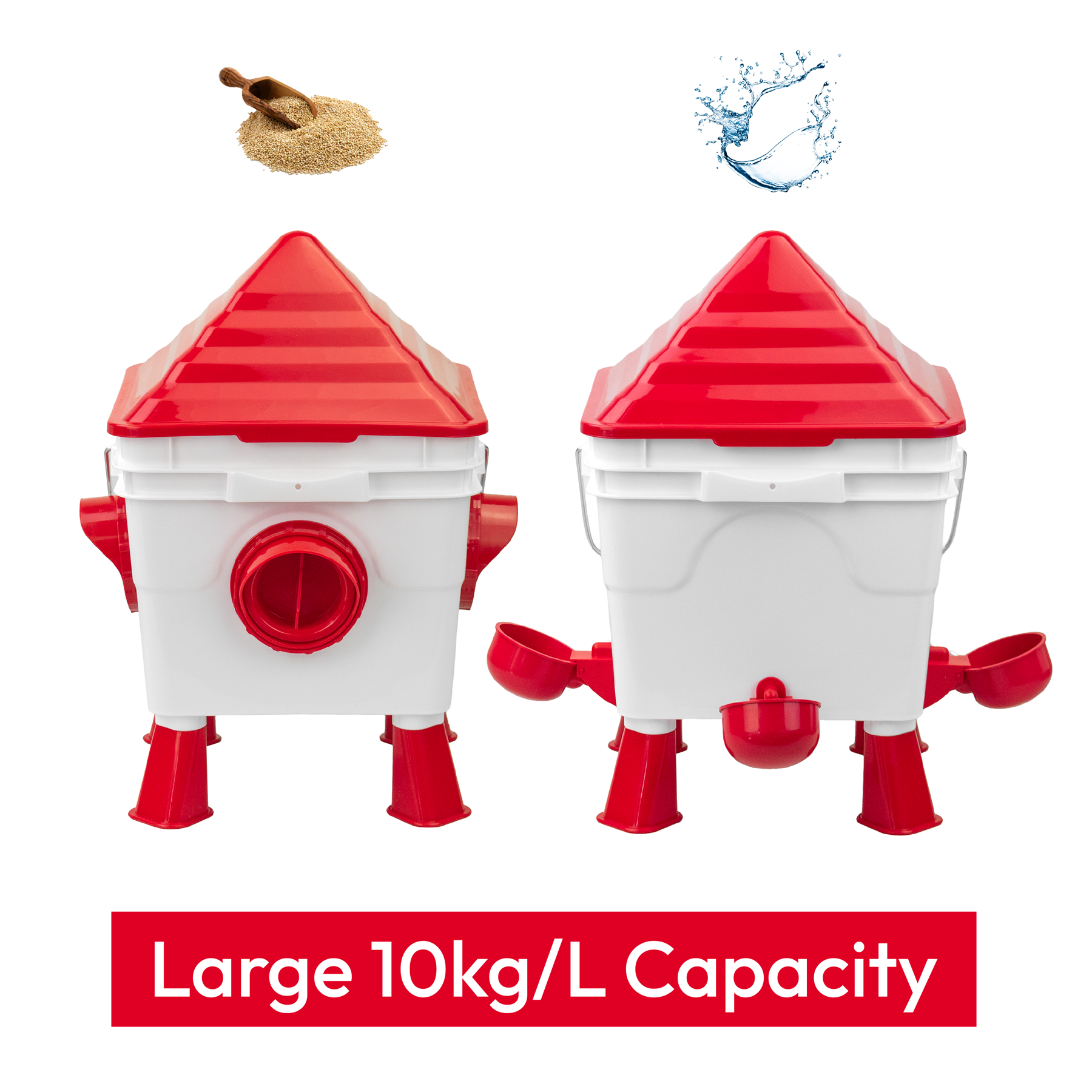 2pc Automatic 10Kg Chicken Feeder & 10L Waterer/Drinker Set with Raised Legs