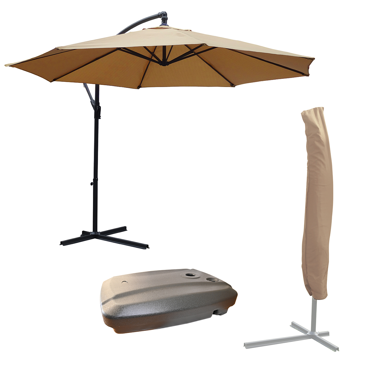 KCT 3m Large Cantilever Garden Parasols with Base and Cover Kit