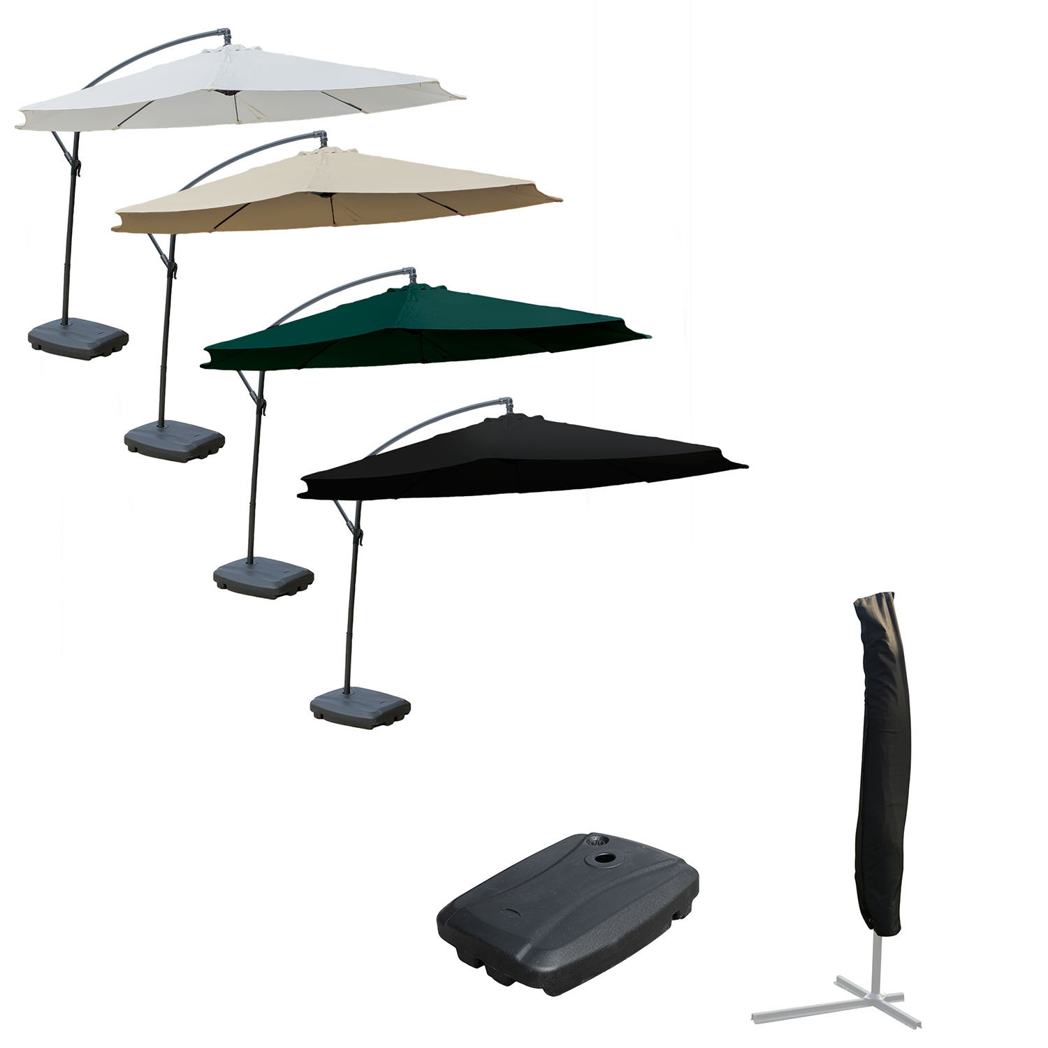 KCT 3.5m Large Cantilever Garden Parasols with Base and Cover Kit