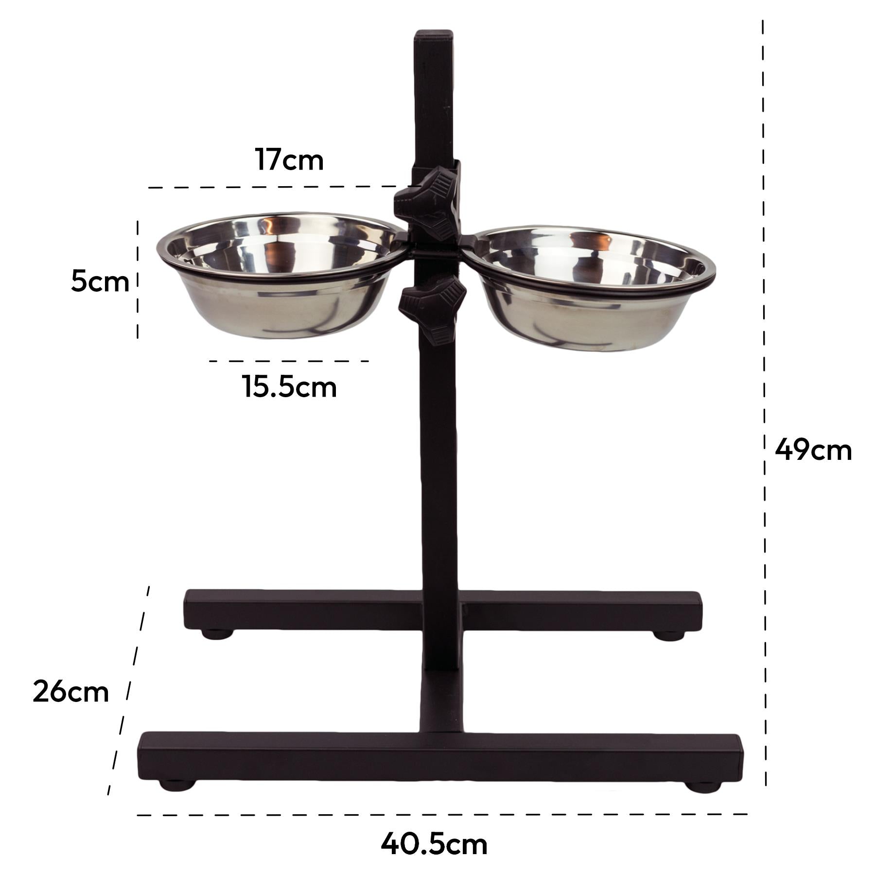 KCT Adjustable Height Pet Dog Feeding Stand with 2 Bowls - Medium