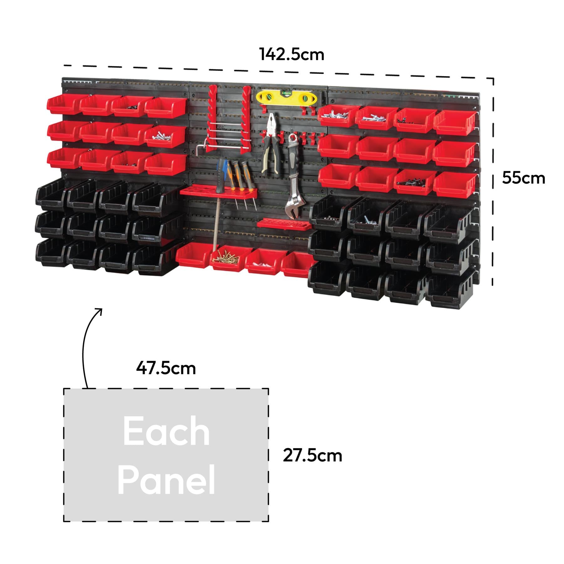 KCT 72pc Wall Mount Storage Bin Organiser