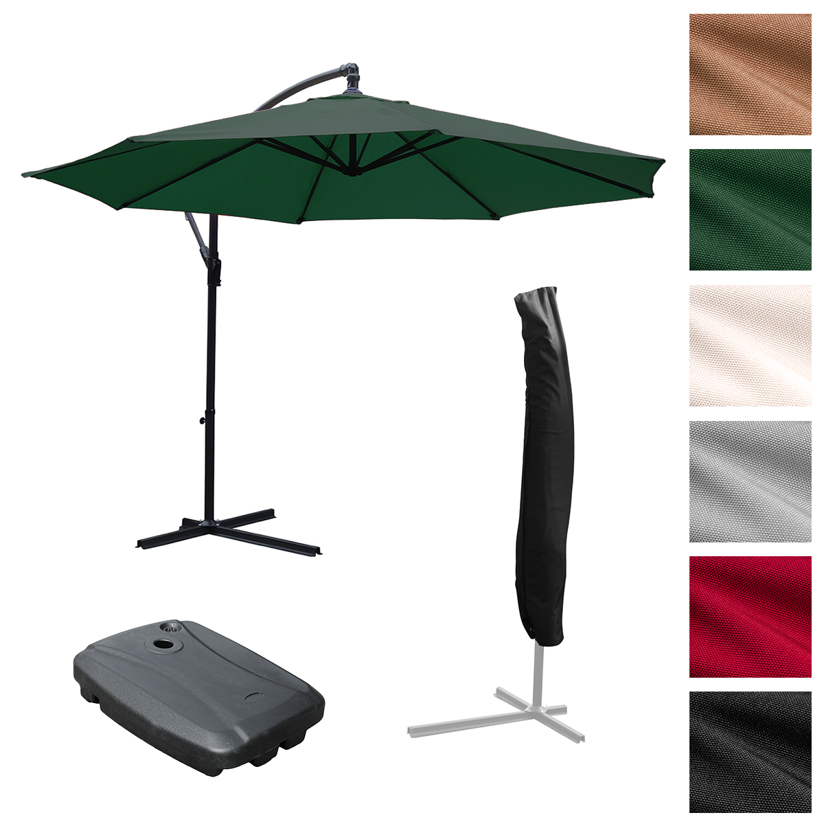 KCT 3m Large Cantilever Garden Parasols with Base and Cover Kit