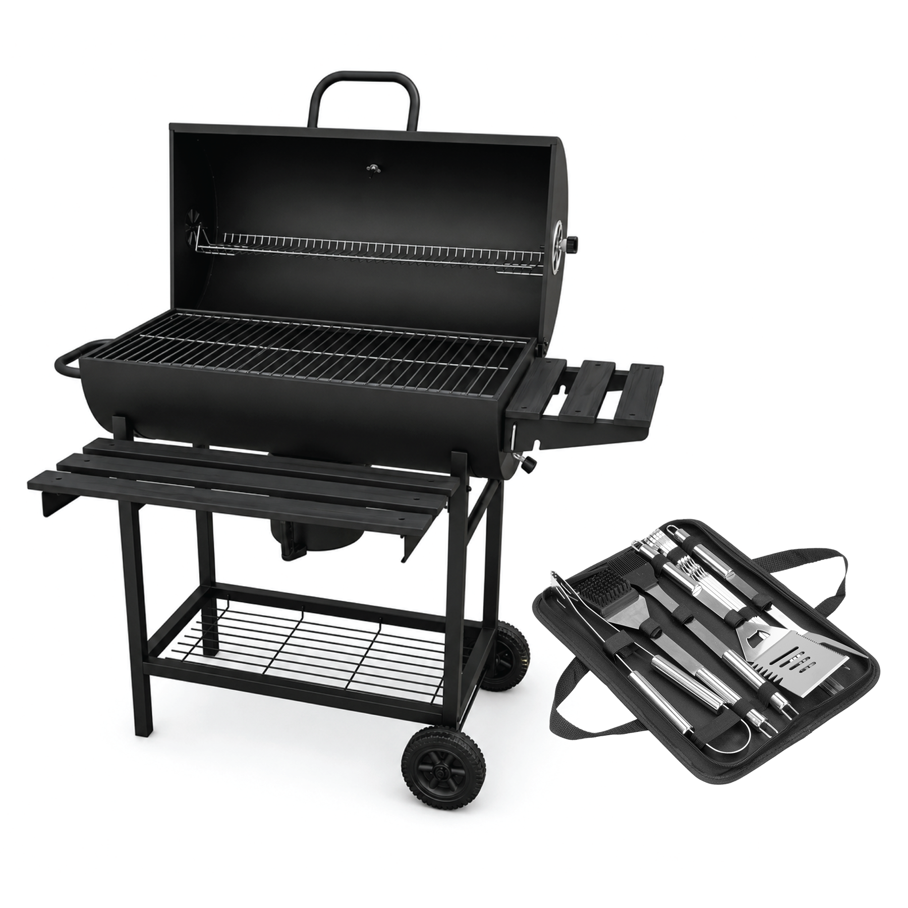 KCT Classic Barrel BBQ Grill & SmoSuker with Tool Set