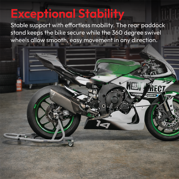 KCT Motorbike Rear Dolly Adjustable Heavy Duty Paddock Stand Locking Casters