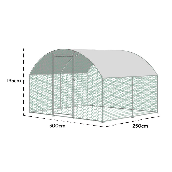 2.5x3m Walk In Galvanised Chicken Pet Run with Curved Roof