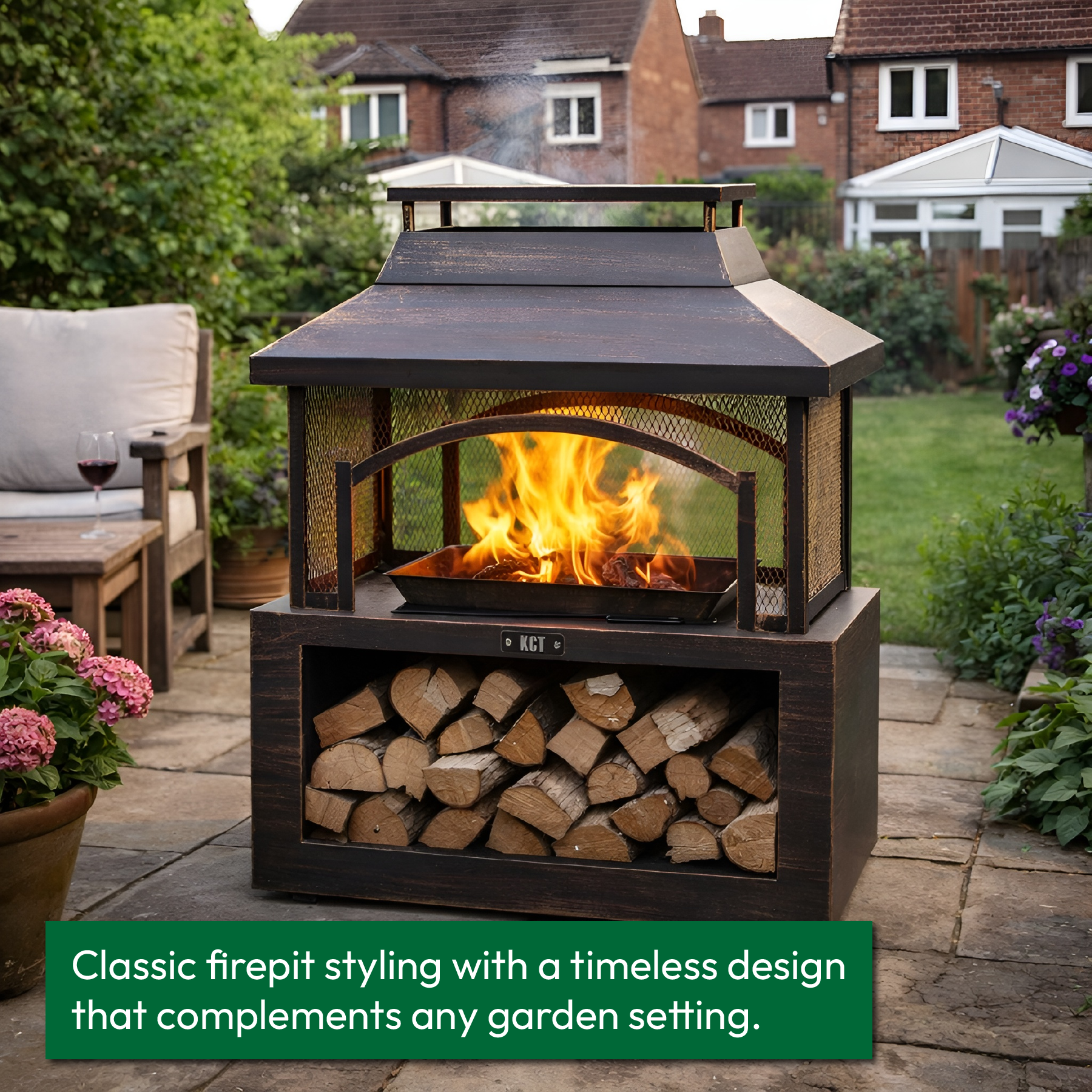 KCT Outdoor Fireplace with Log Store