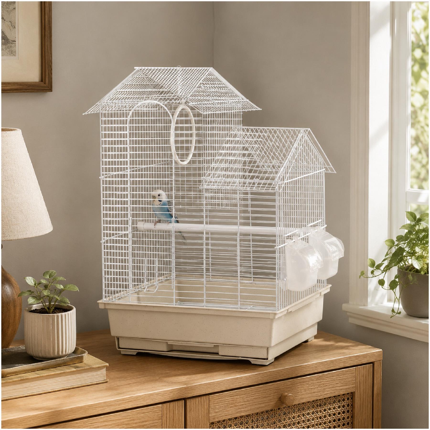 KCT Santiago Small Exotic Bird Travel Cage - White