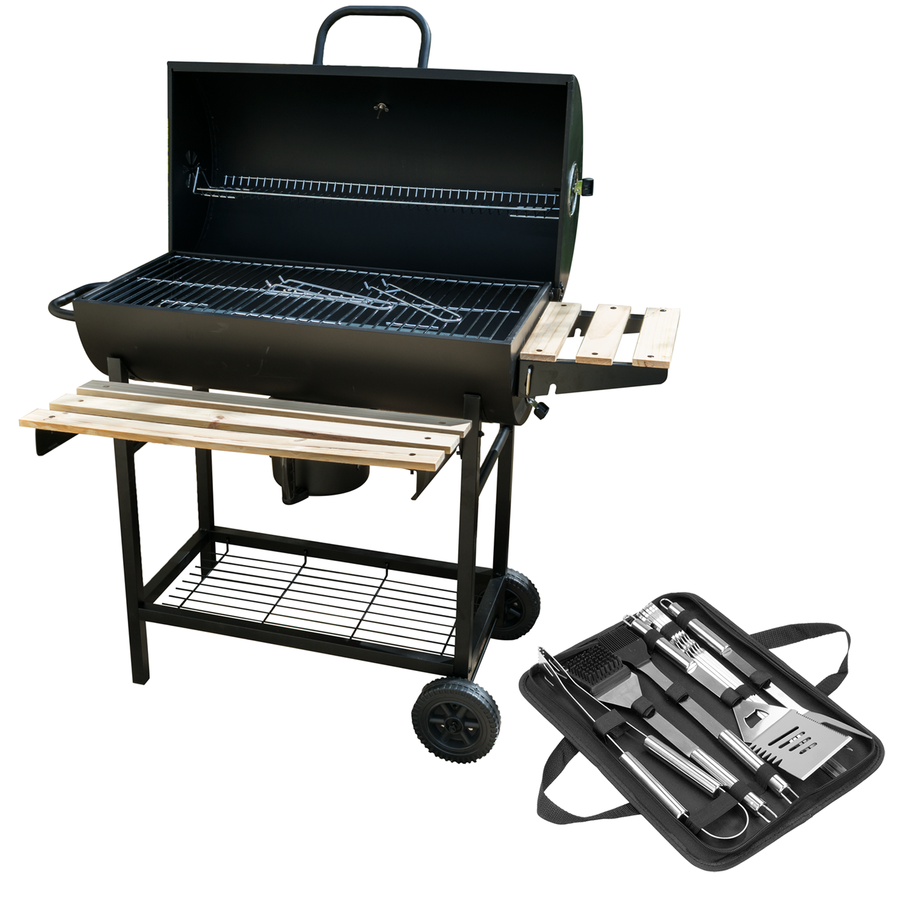 KCT Classic Barrel BBQ Grill & Smoker with Tool Set