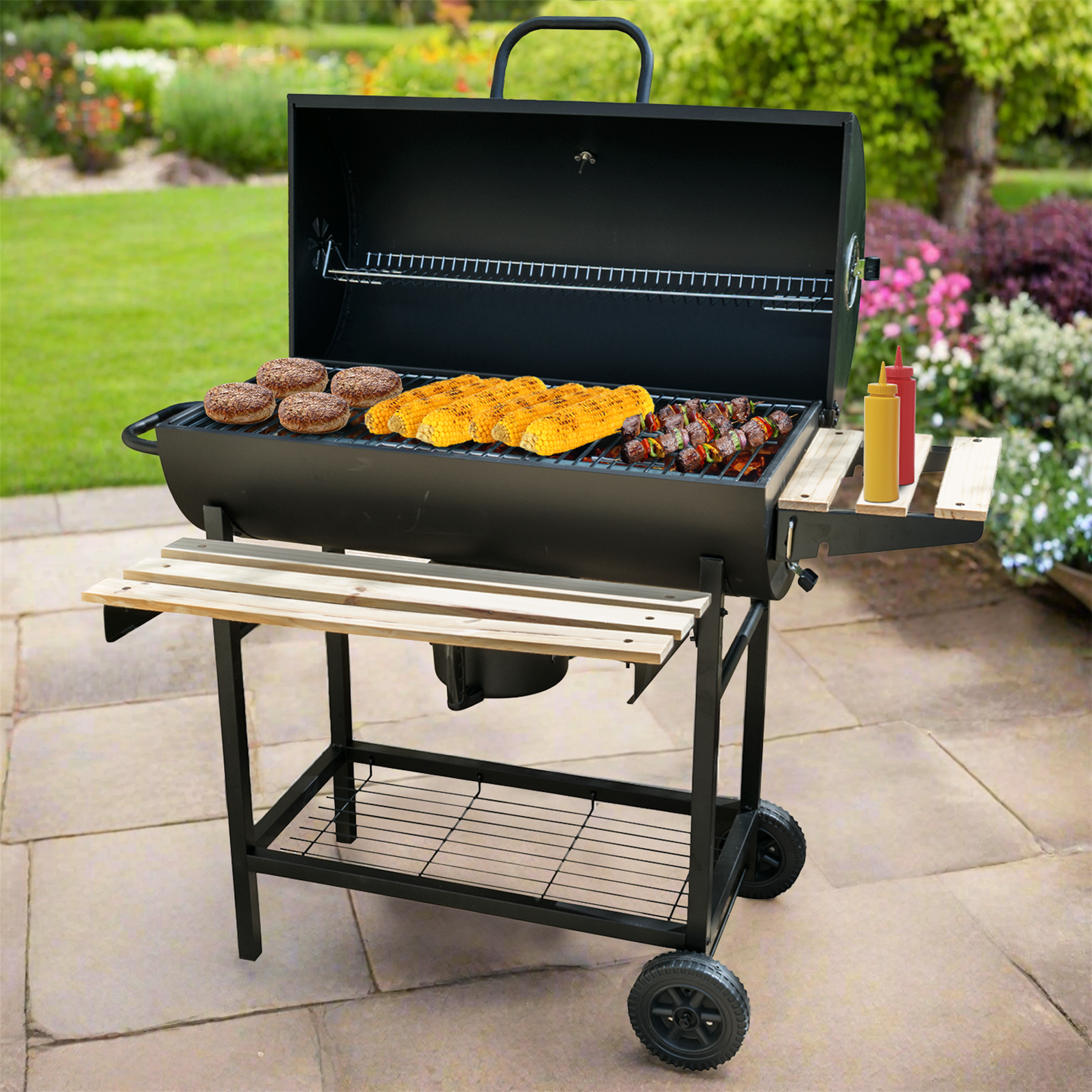KCT Classic Barrel BBQ Grill & Smoker with Tool Set