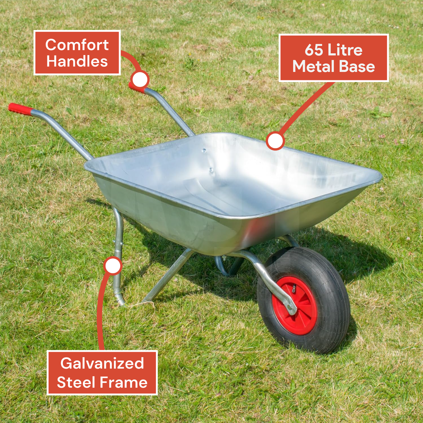 KCT 65 Litre Garden Galvanised Steel Wheelbarrow