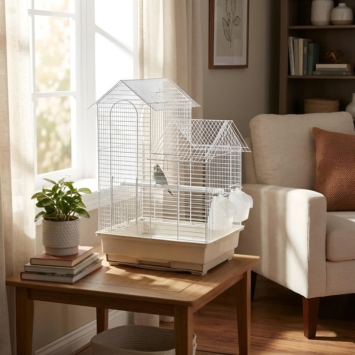 KCT Santiago Small Exotic Bird Travel Cage - White