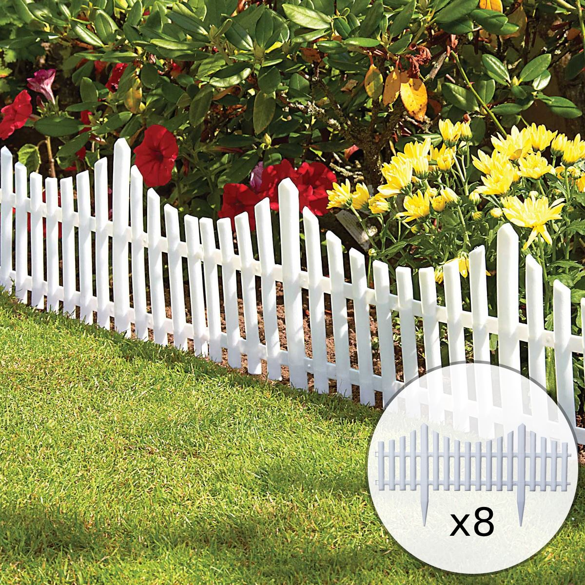 KCT White Picket Fence Garden Border - Pack of 8 panels