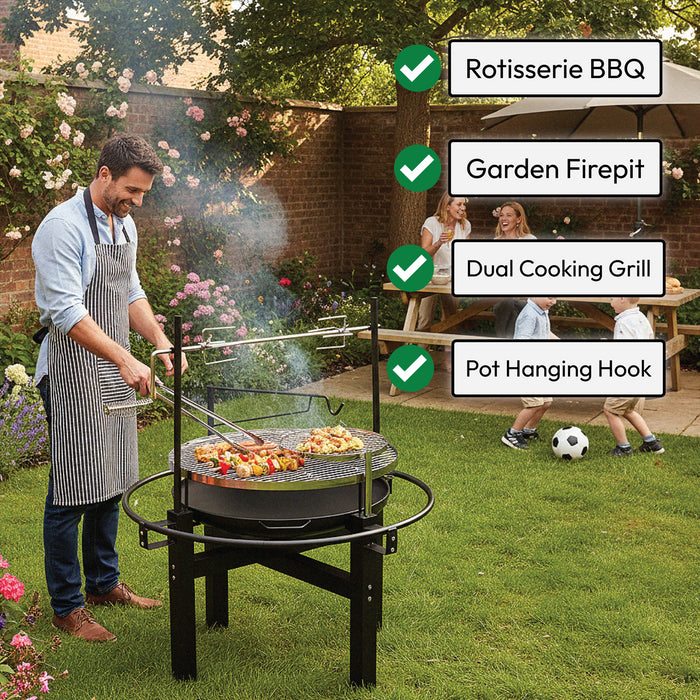 KCT Outdoor Round BBQ Grill with Rotisserie and Tool Set