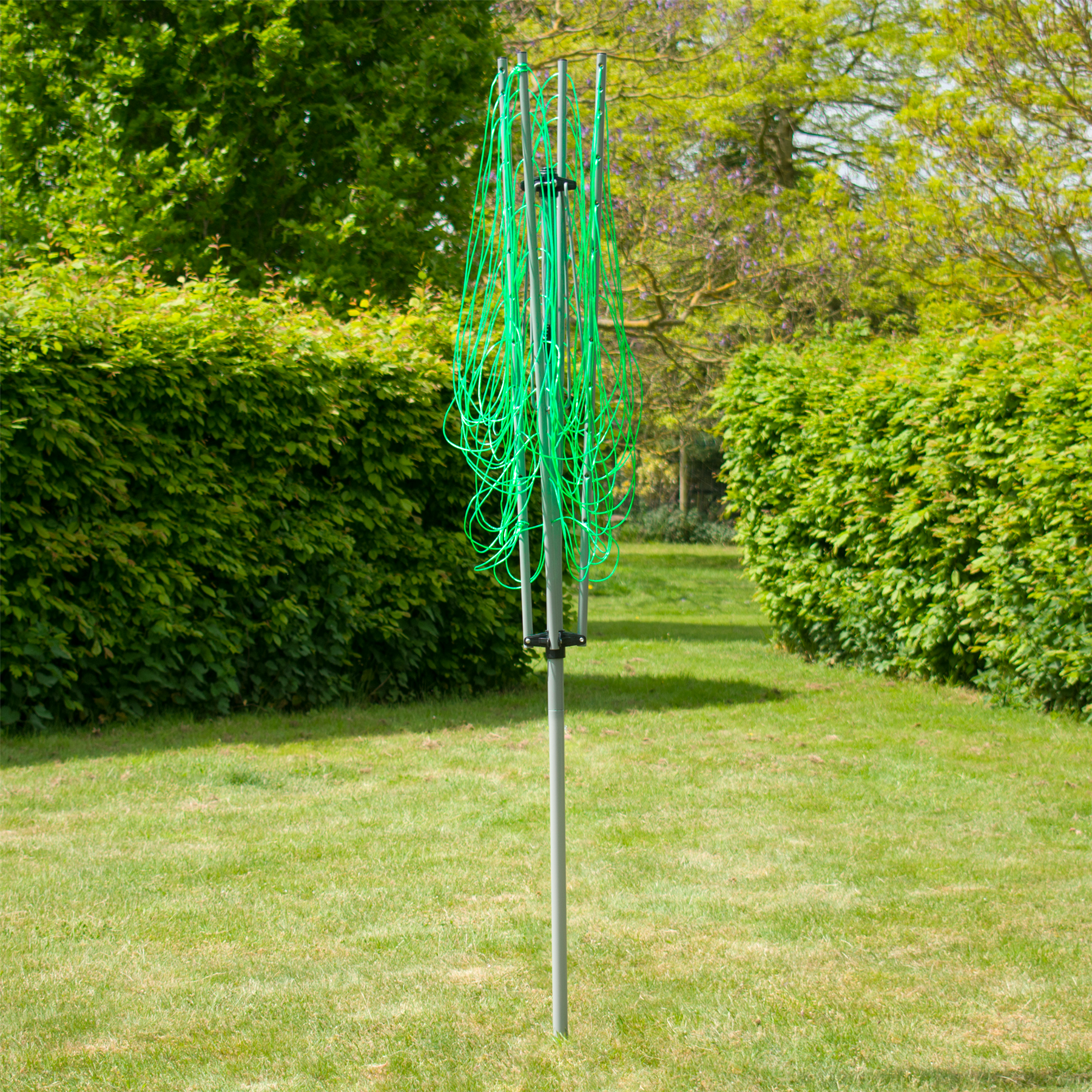 KCT 4 Arm Outdoor Rotary Washing Clothes Line - 50m Drying Area - With Ground Spike and Protective Cover