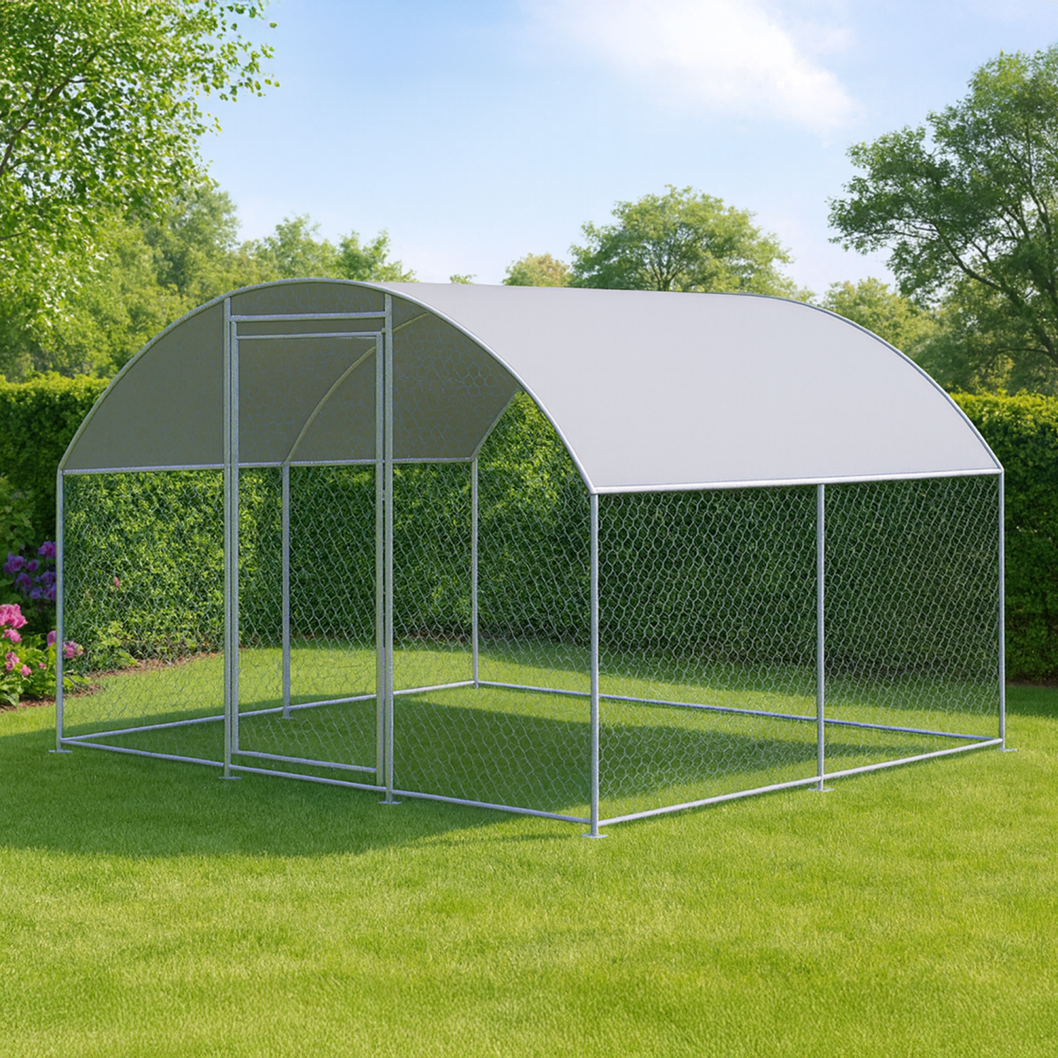 2.5x3m Walk In Galvanised Chicken Pet Run with Curved Roof