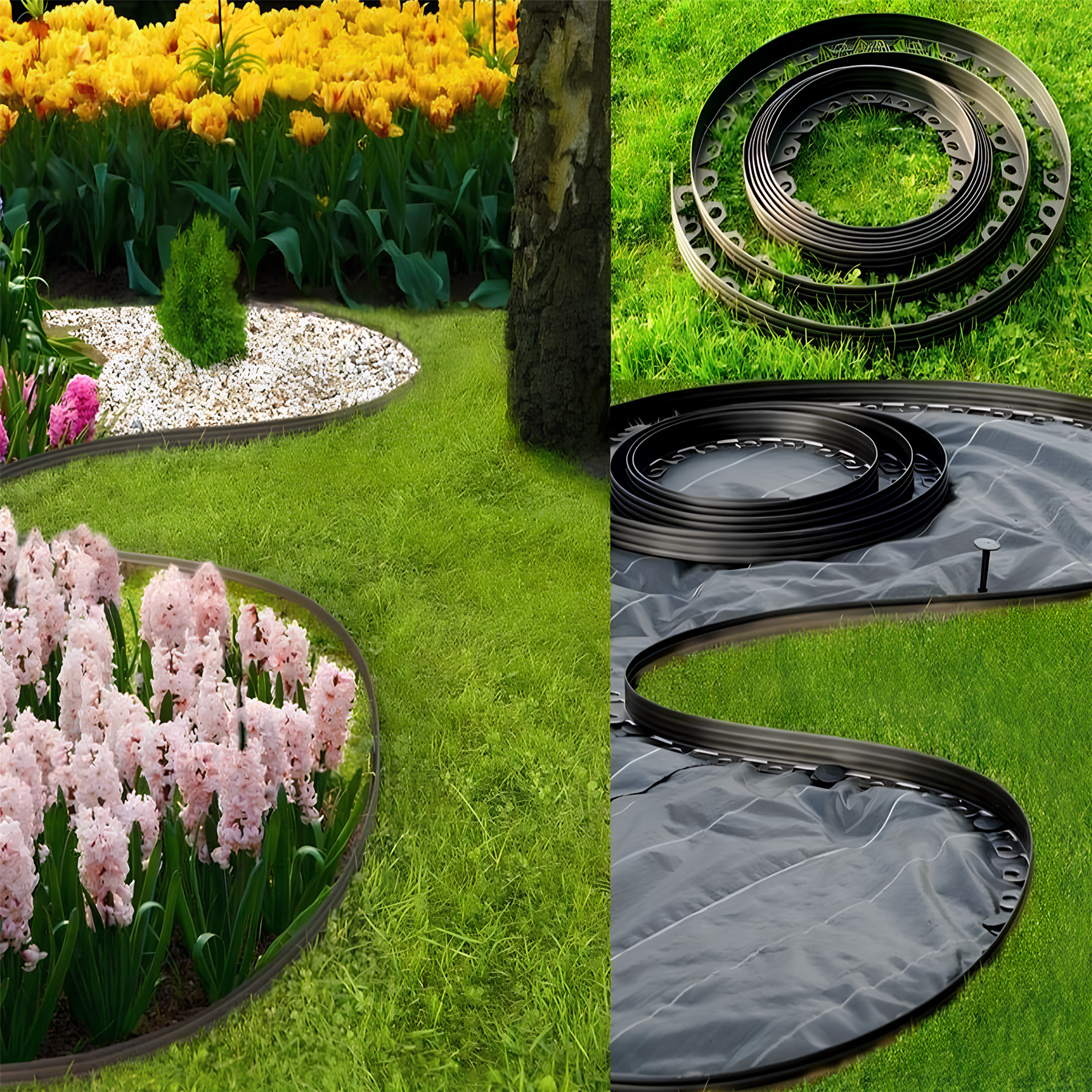 10-50 Metre Black Flexible Plastic Lawn Edging Grass Border with Pegs