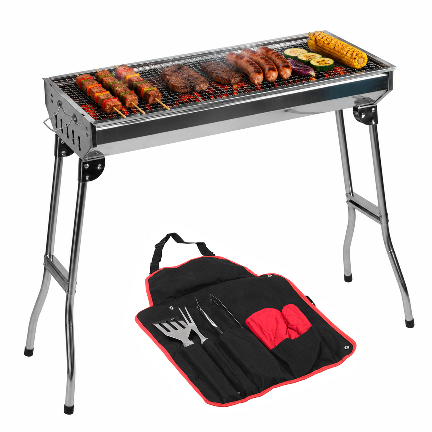 KCT Stainless Steel Portable Folding BBQ Charcoal Barbecue Grill With Tool Kit