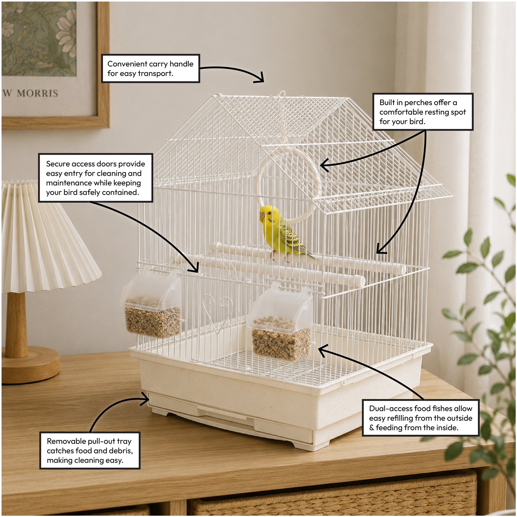 KCT Lima Small Exotic Bird Travel Cage - White