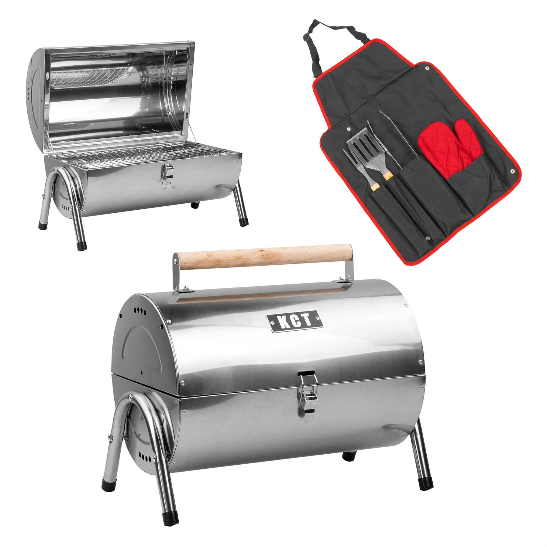 KCT Portable Barrel BBQ With 5 Piece Tool Kit