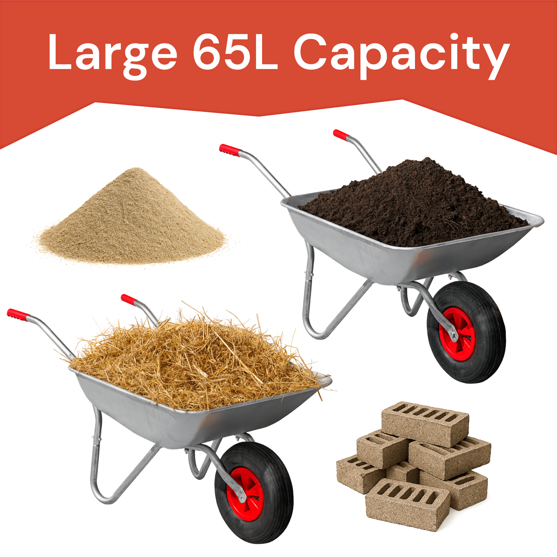 KCT 65 Litre Garden Galvanised Steel Wheelbarrow