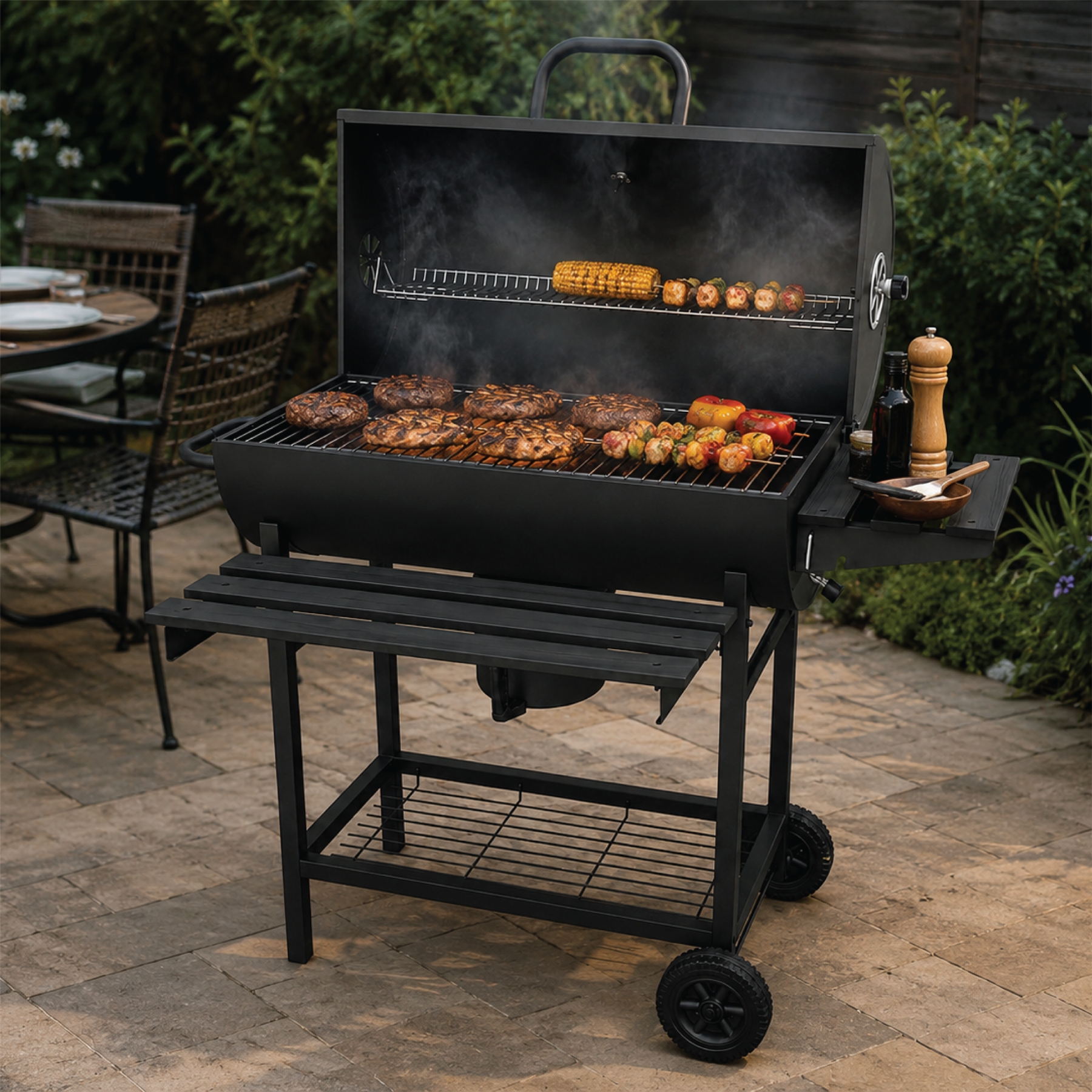 KCT Classic Barrel BBQ Grill & SmoSuker with Tool Set