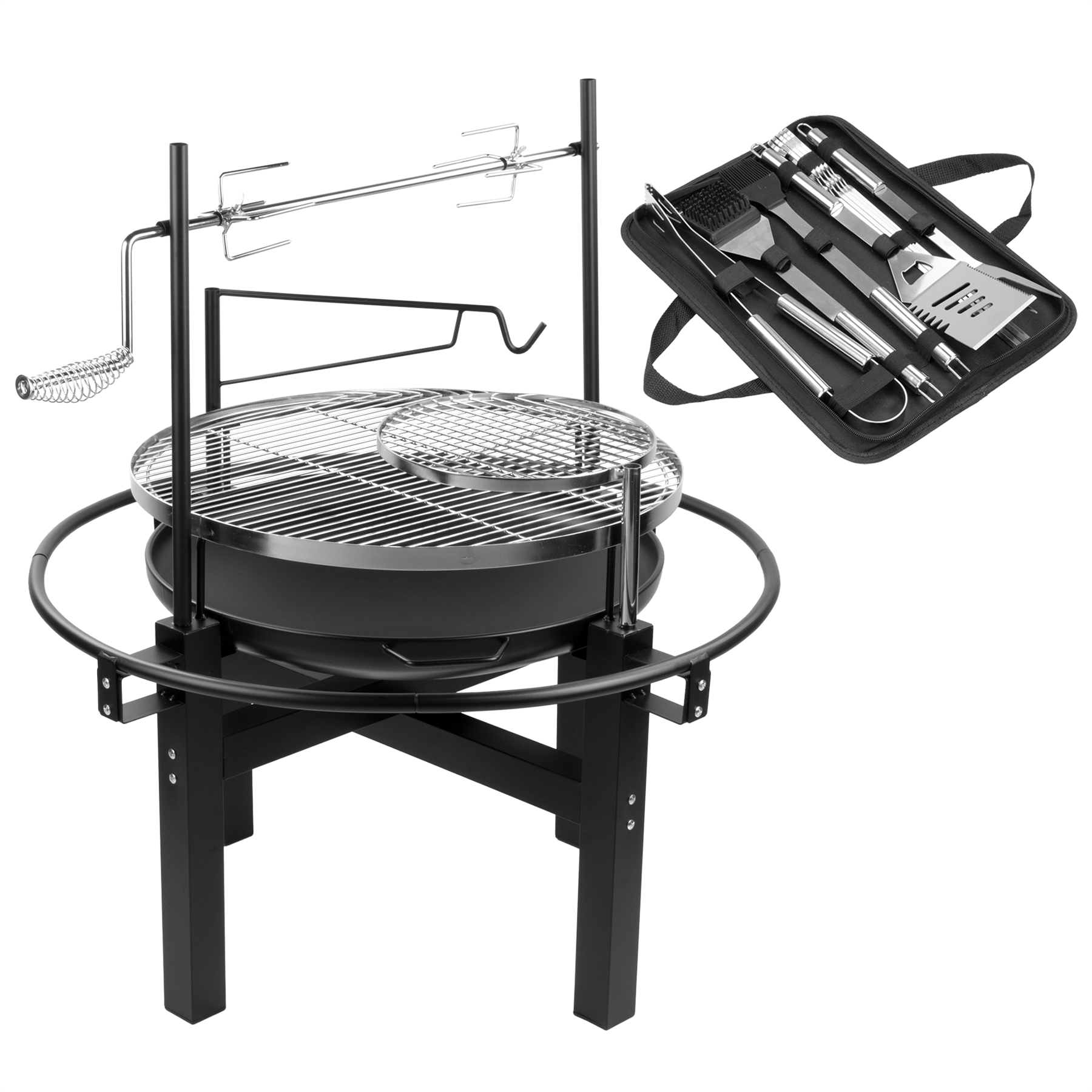 KCT Outdoor Round BBQ Grill with Rotisserie and Tool Set