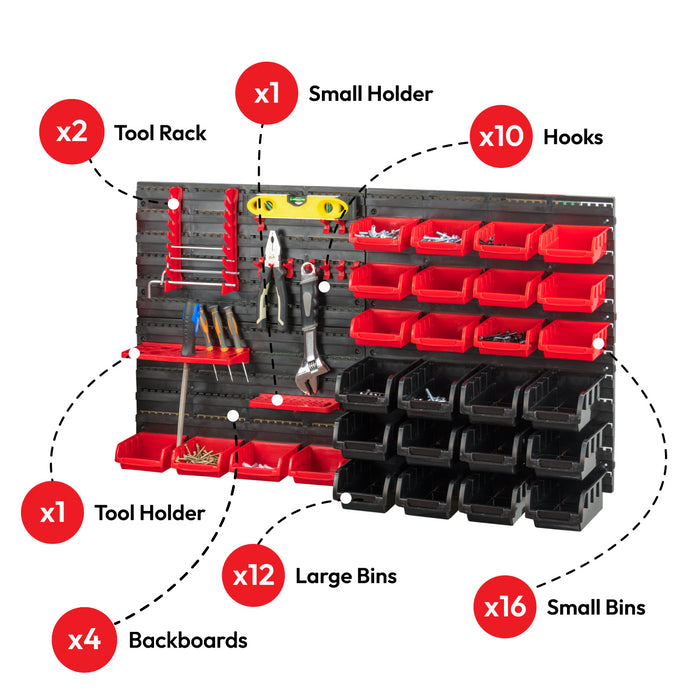 KCT 46pc Wall Mount Storage Bin Organiser