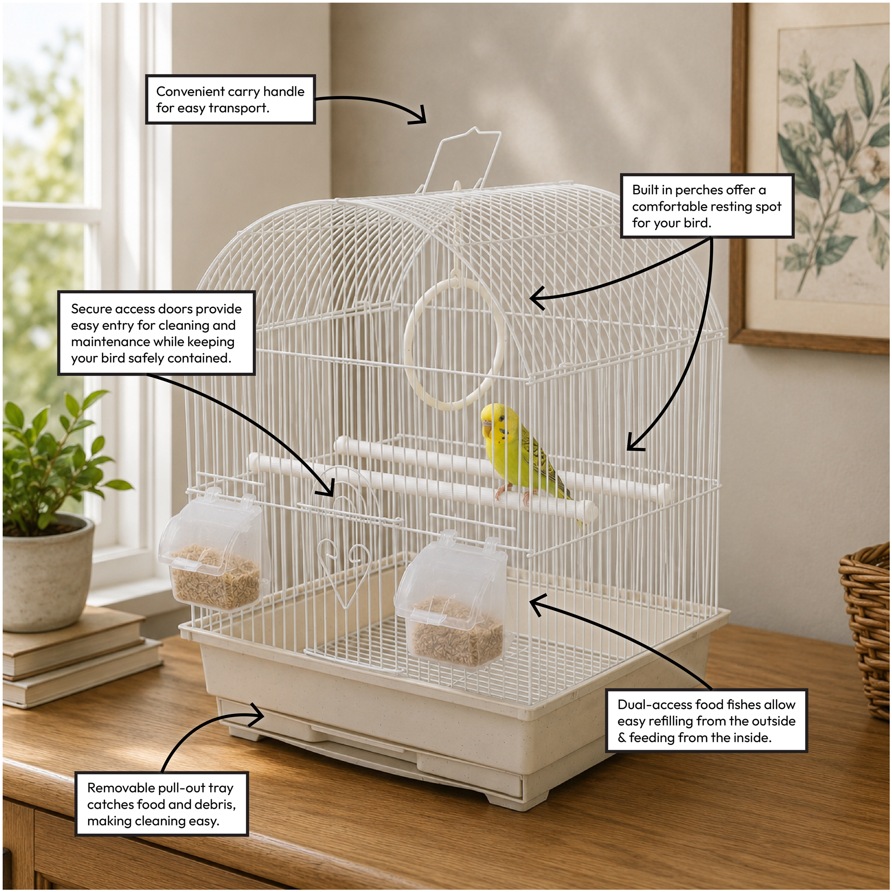 KCT Rosario Small Exotic Bird Travel Cage - White