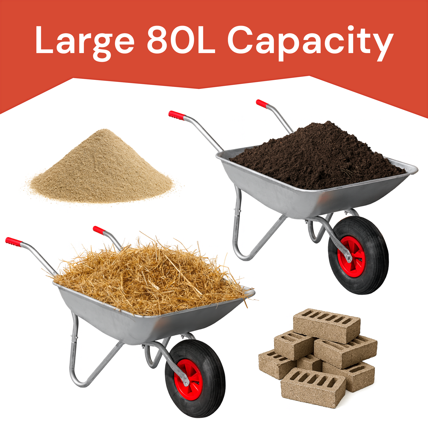 KCT 80 Litre Garden Galvanised Steel Wheelbarrow