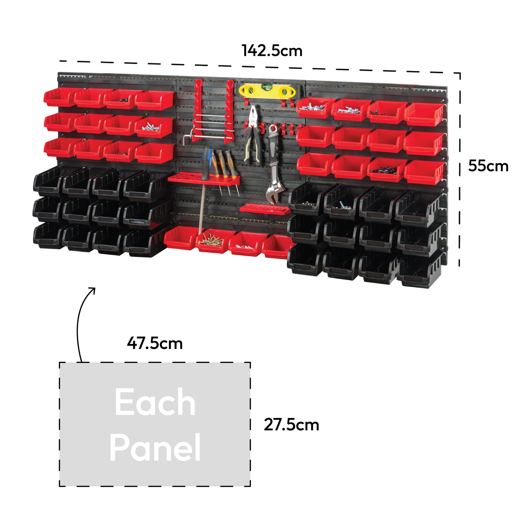 KCT 72pc Wall Mount Storage Bin Organiser
