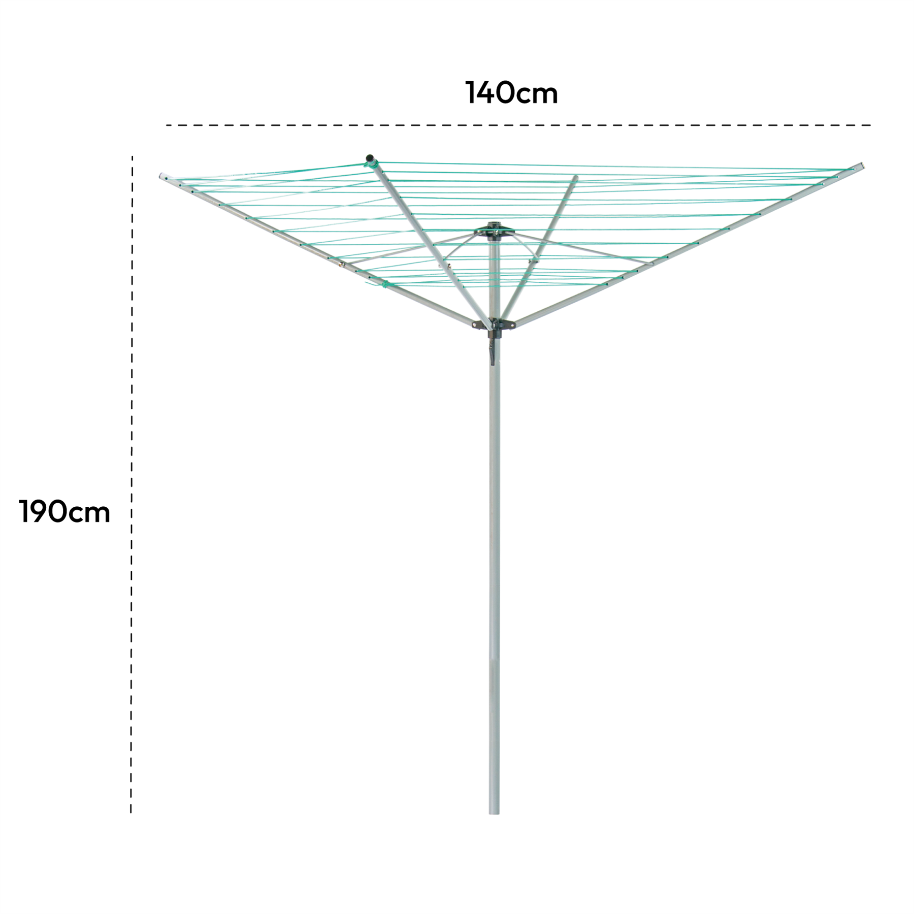 KCT 4 Arm Outdoor Rotary Washing Clothes Line - 40m Drying Area - With Ground Spike and Protective Cover