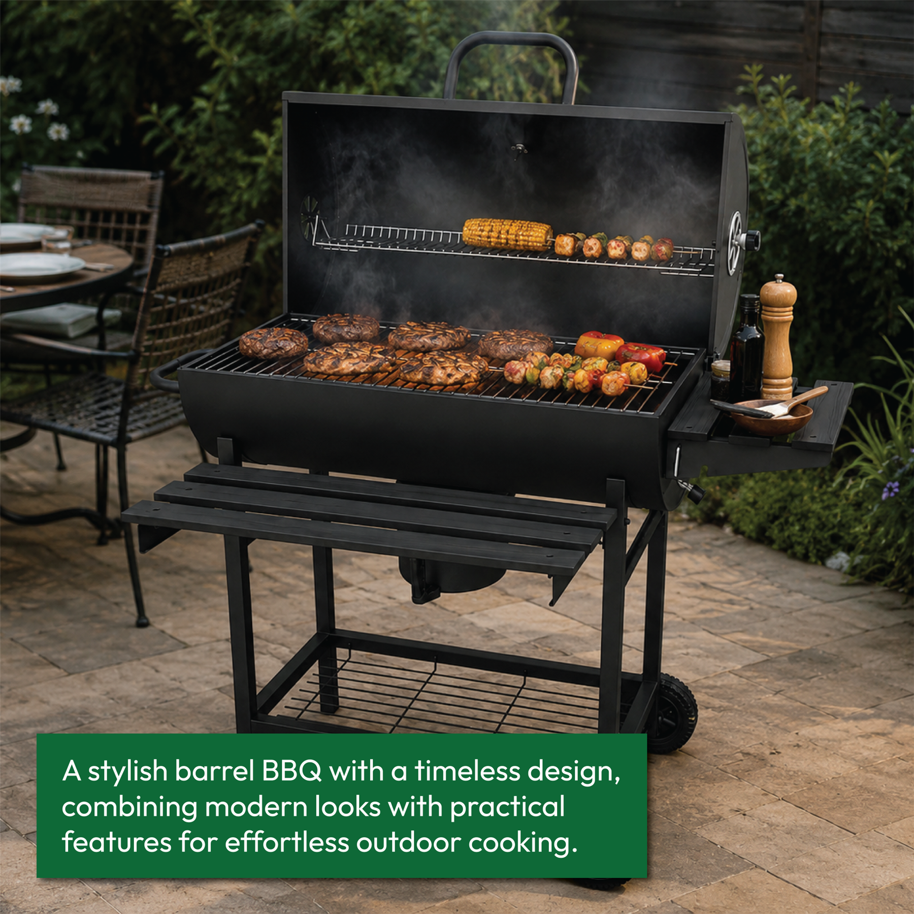 KCT Classic Barrel BBQ Grill & SmoSuker with Tool Set