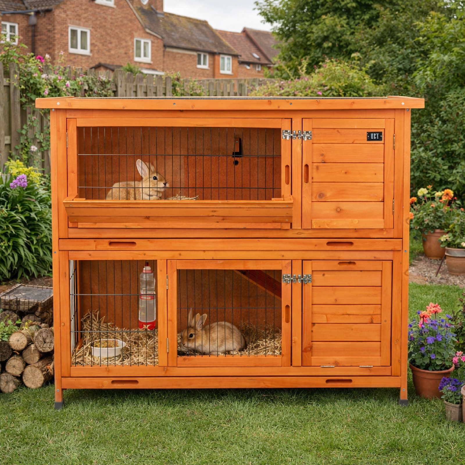 KCT Milan Large Two Tier Rabbit Hutch with Enclosed Run
