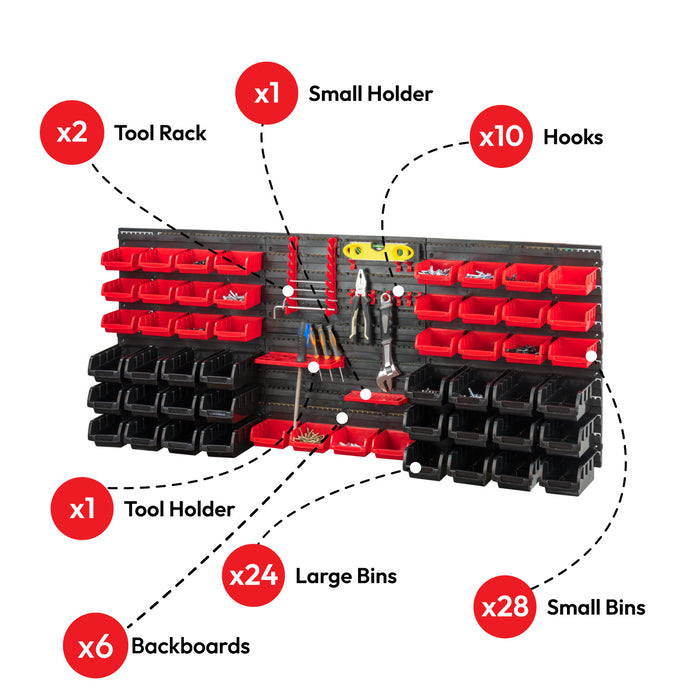 KCT 72pc Wall Mount Storage Bin Organiser