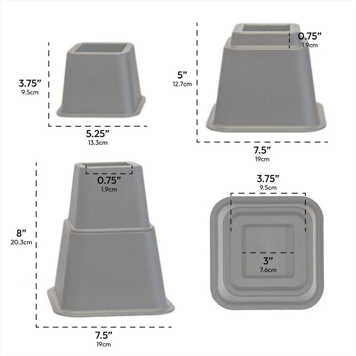 KCT 8 Piece Stackable Adjuster Bed Riser