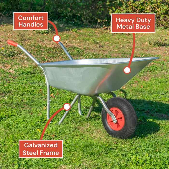 KCT 80 Litre Garden Galvanised Steel Wheelbarrow