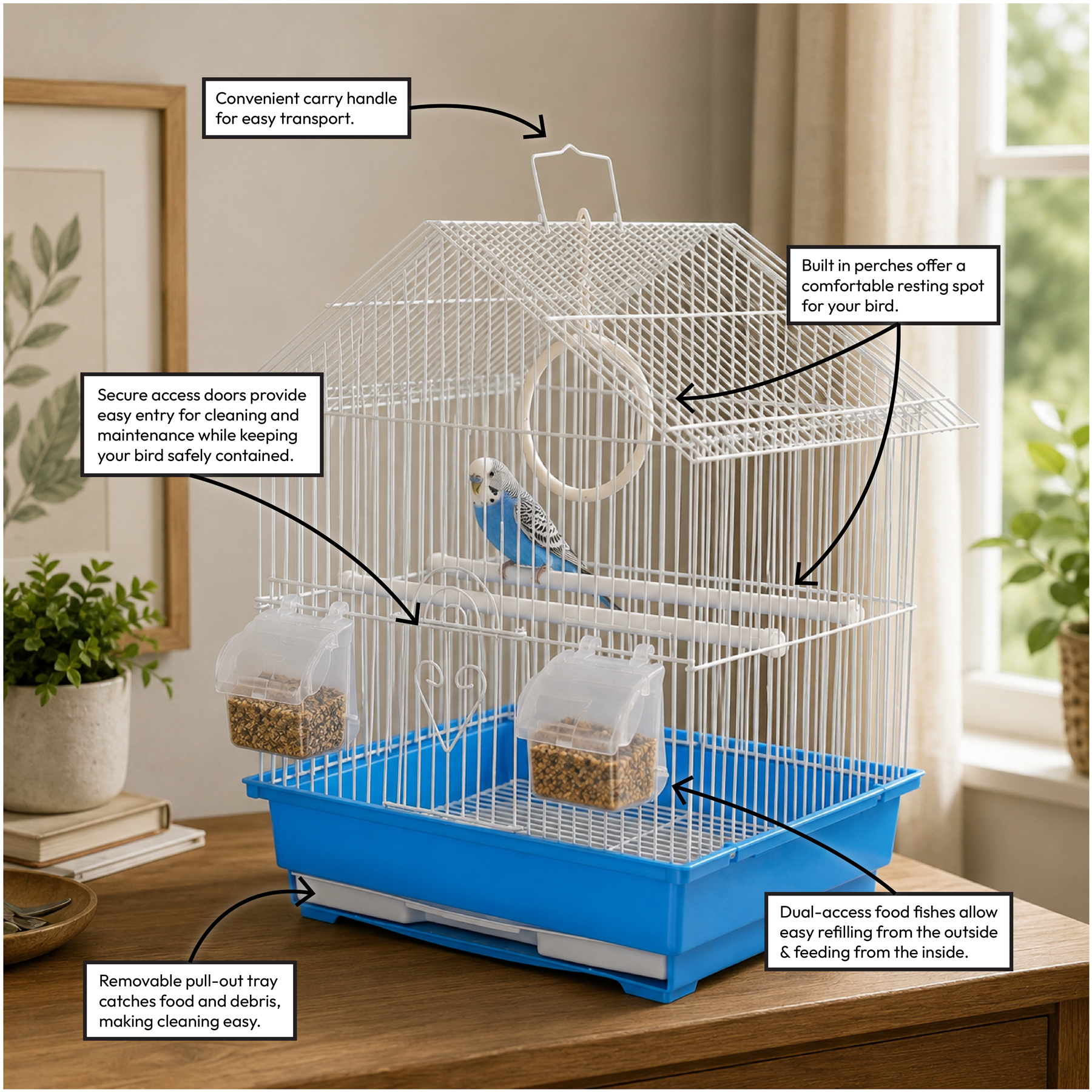 KCT Lima Small Exotic Bird Travel Cage - Blue