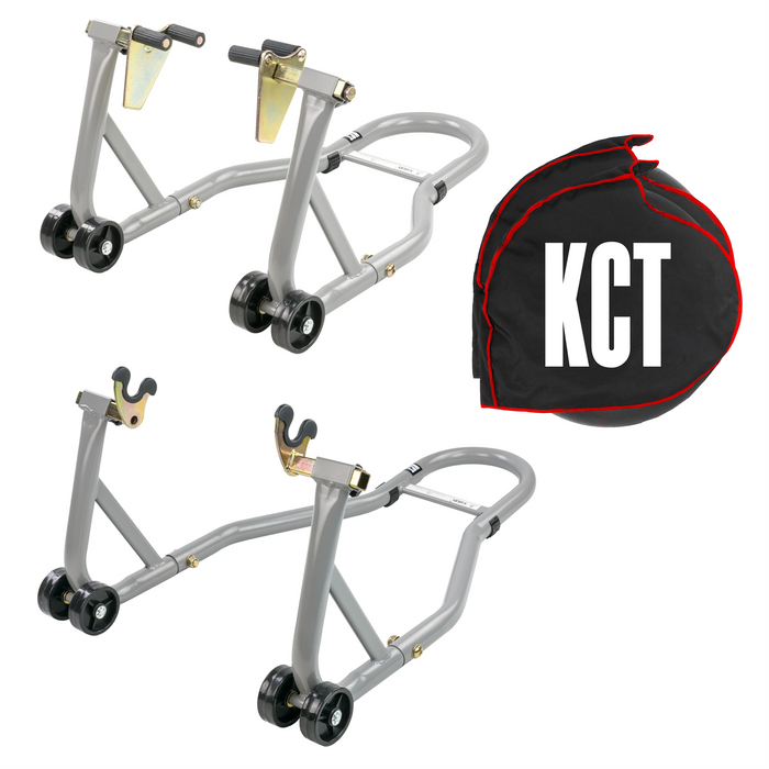 KCT Motorbike Front & Rear Heavy Duty Paddock Stand + Tyre Warmer Covers Combo