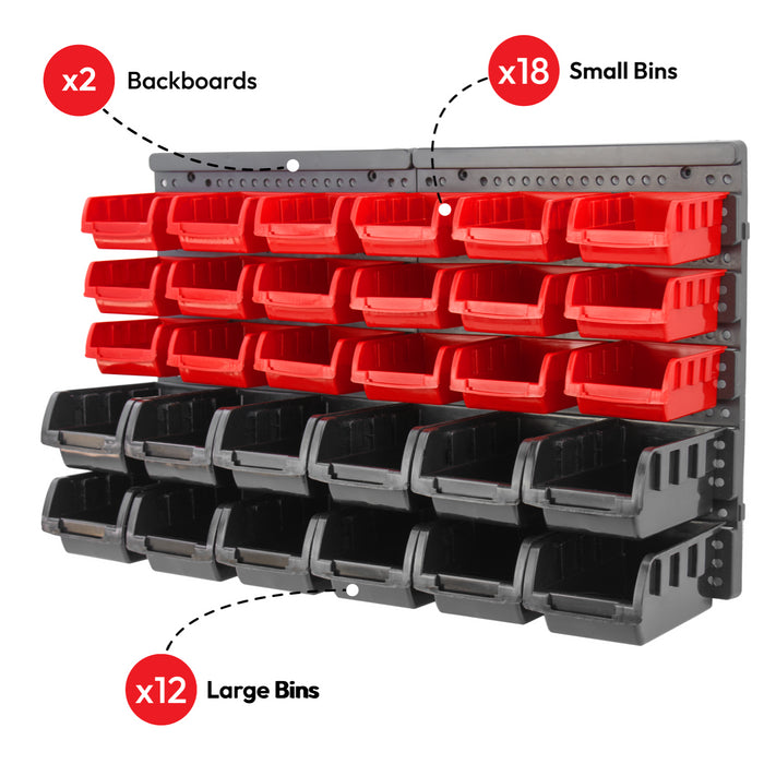 KCT 32pc Wall Mount Storage Bin Organiser