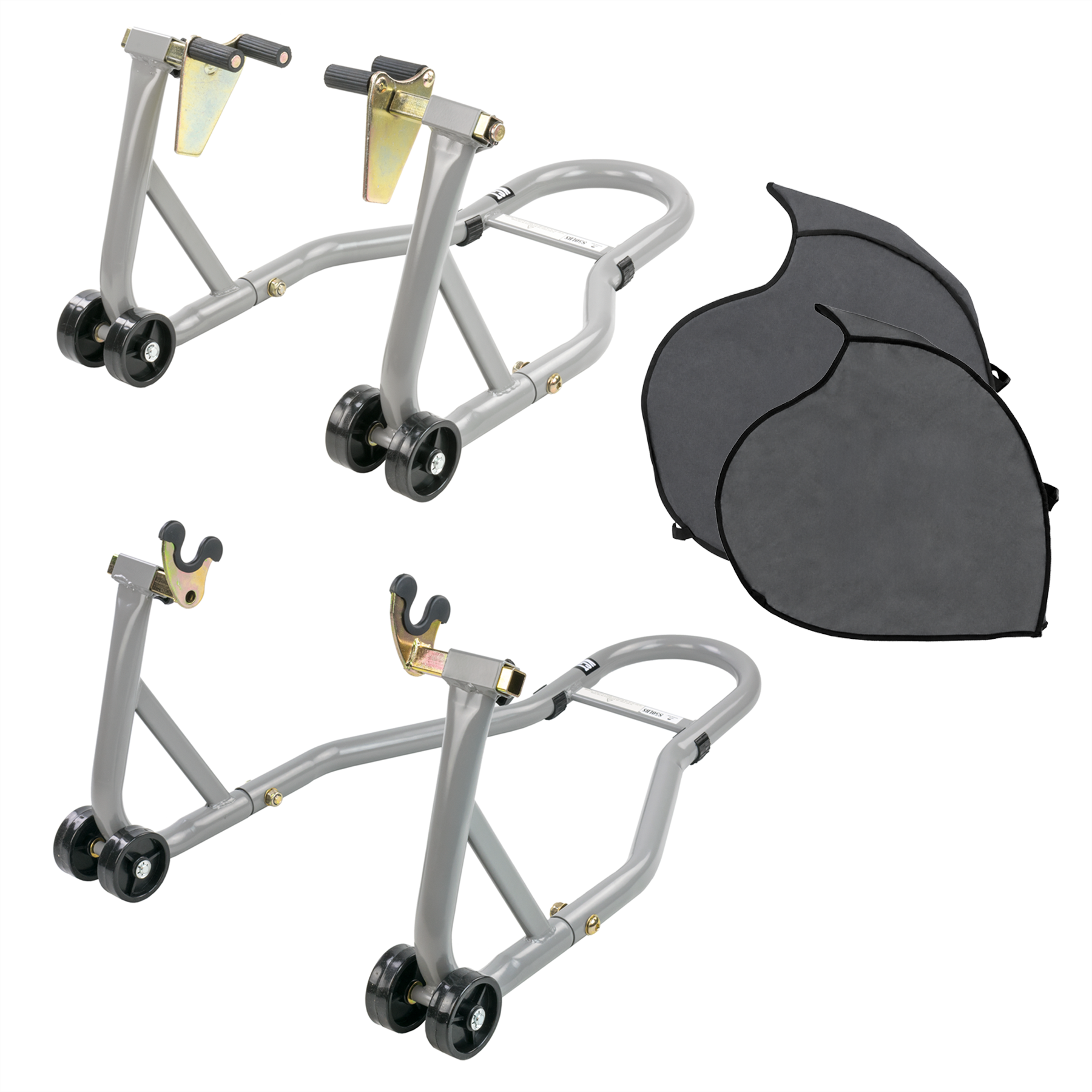 KCT Motorbike Front & Rear Heavy Duty Paddock Stand + Tyre Warmer Covers Combo
