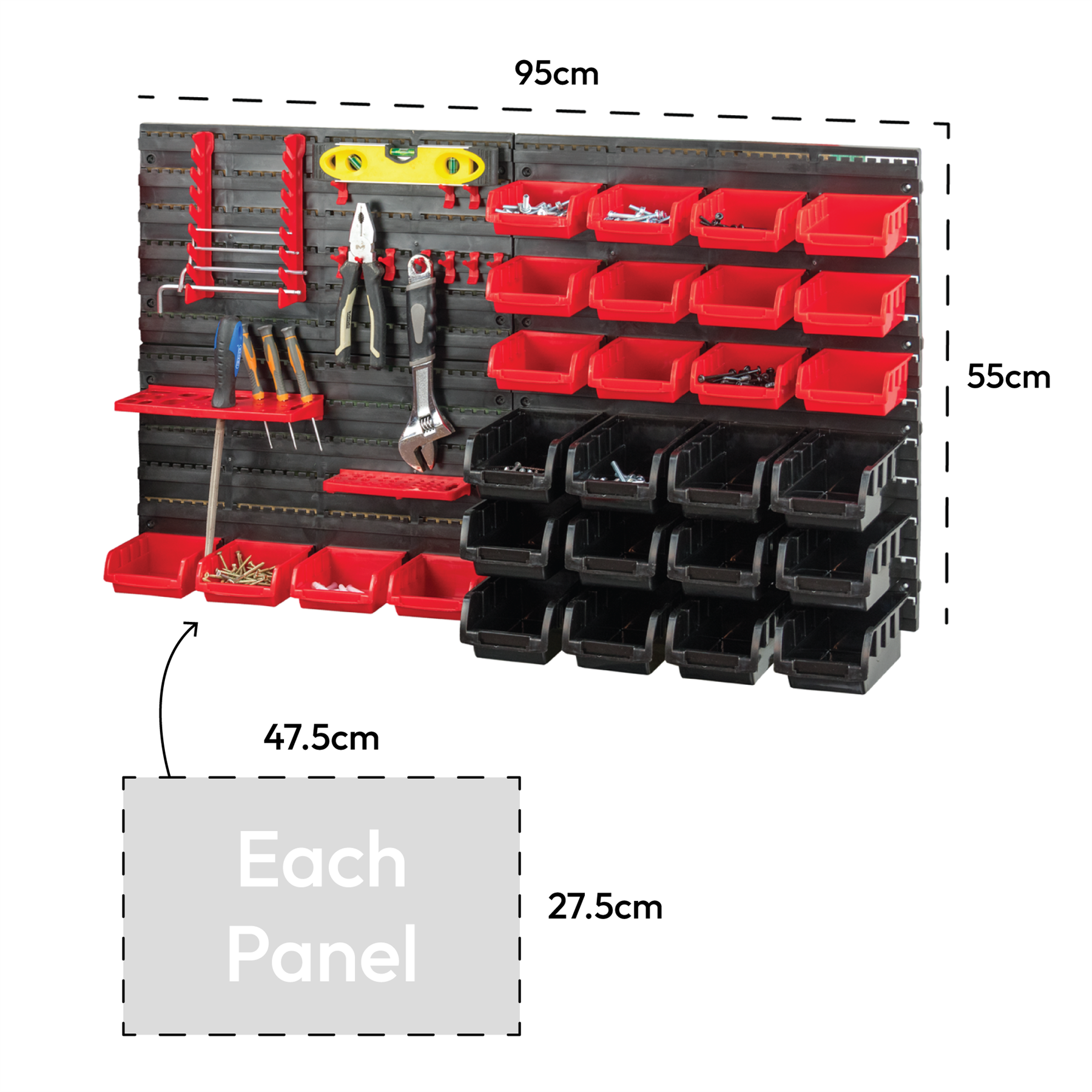 KCT 46pc Wall Mount Storage Bin Organiser