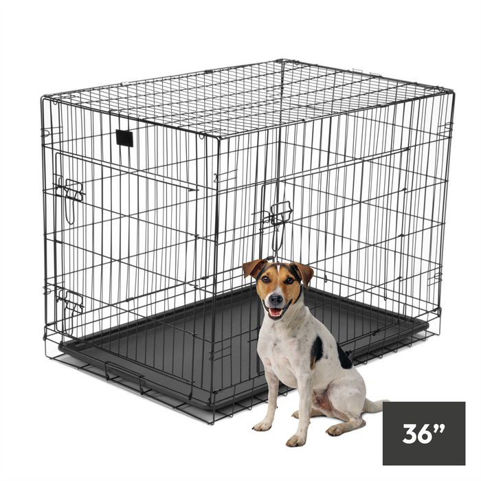 KCT Folding Pet Crates with Plastic Tray Foldable Travel Cage for