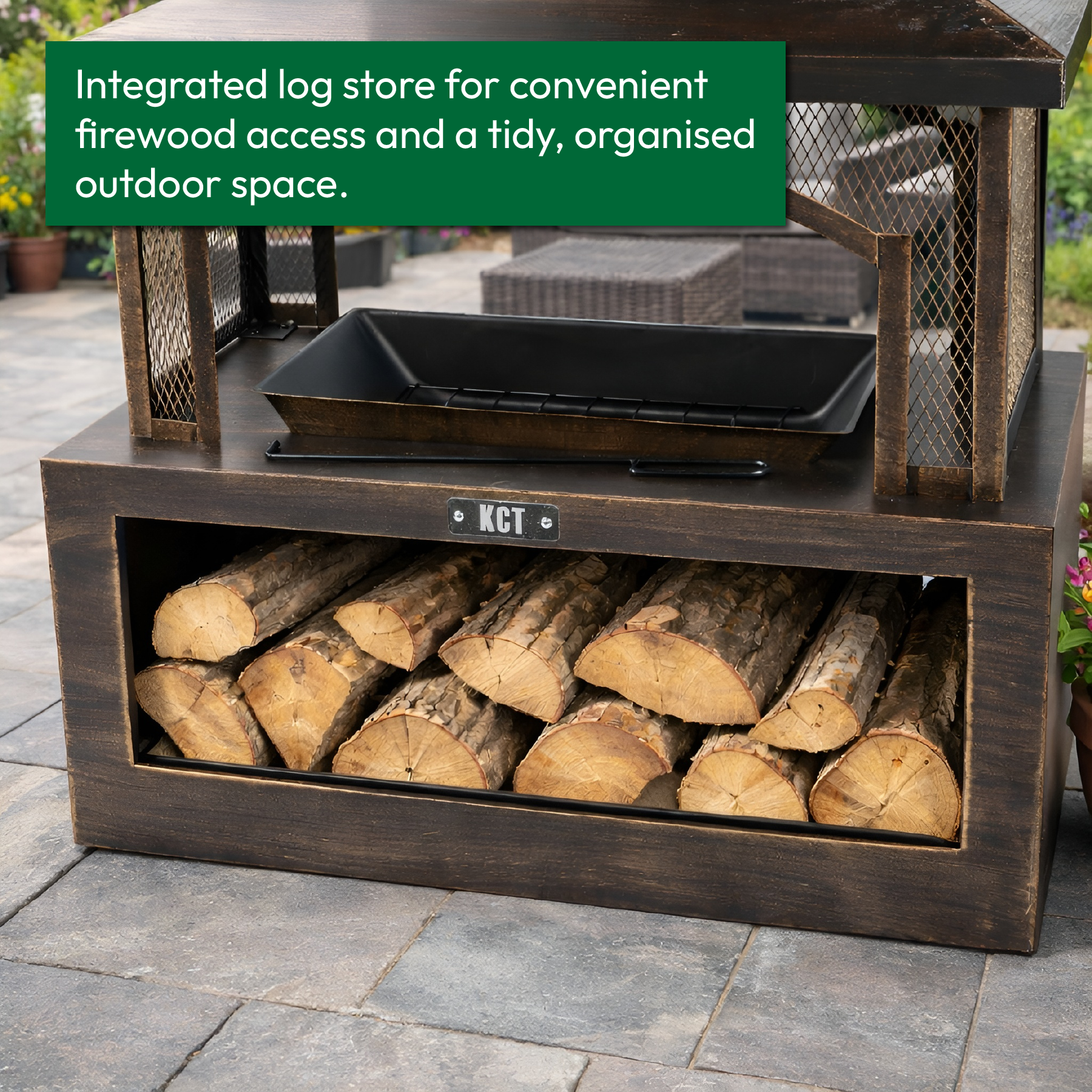 KCT Outdoor Fireplace with Log Store